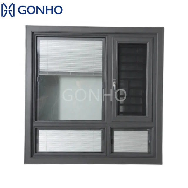 GONHO Custom -Made House Window Opening 180 Degree Aluminum  Black Folding Casement windows With Security Mesh