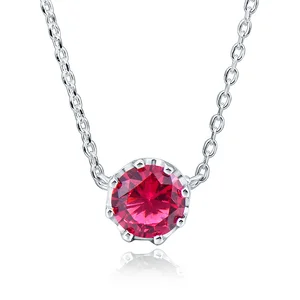 Daily Wear Simple Design 925 Sterling Silver Necklaces Round Ruby Aaa Crystal Long Necklace Pendant