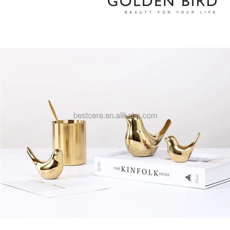 Nordic creative bookshelf ornaments ceramic golden bird statue home decoration living room decor pieces