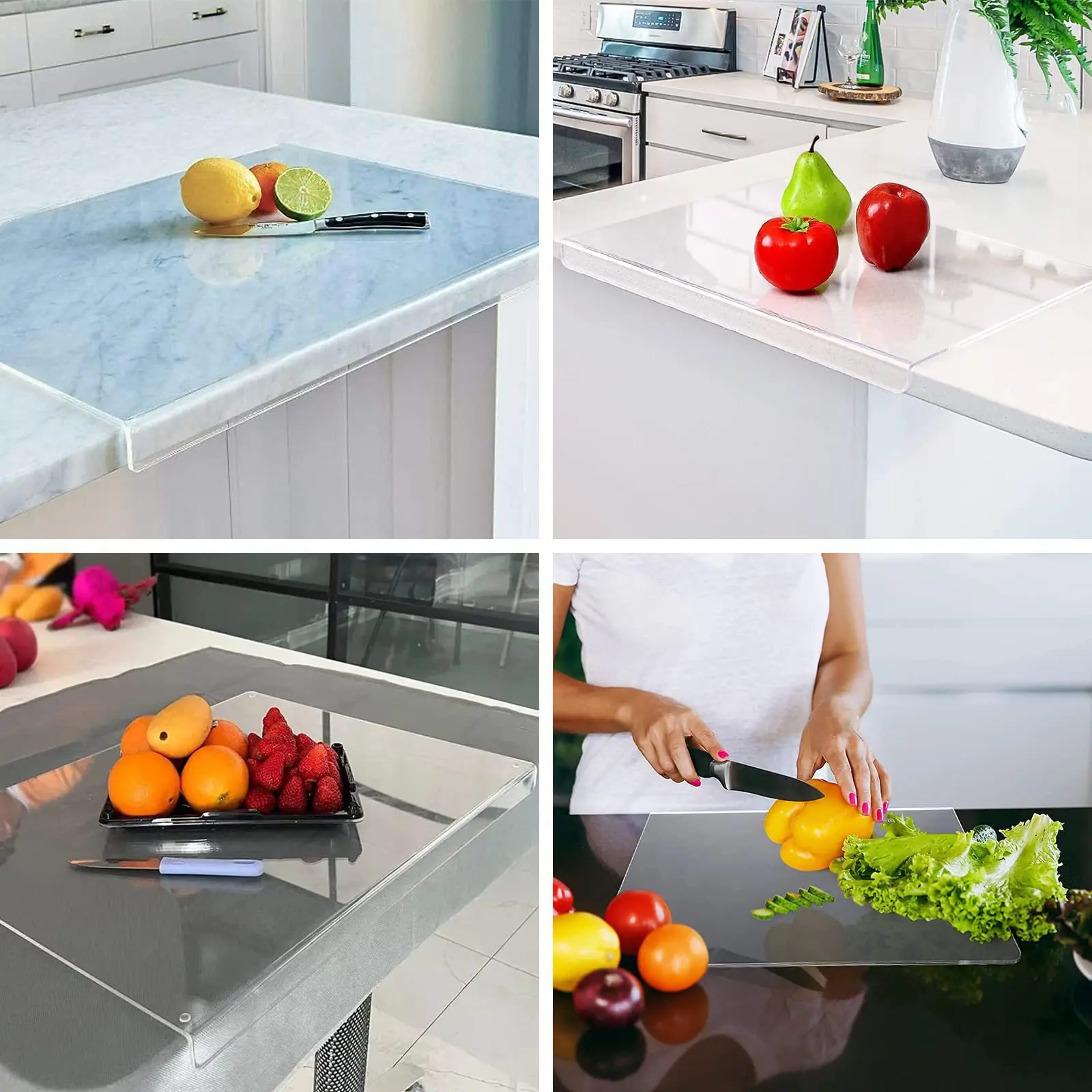 Customized Countertop Acrylic Chopping Blocks 24x18 Inch Large Kitchen Clear Acrylic Cutting Board with Counter Lip