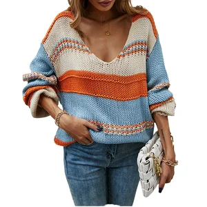Women's Casual Autumn V-Neck Breathable Sweater High Knitted Korean Character Pattern