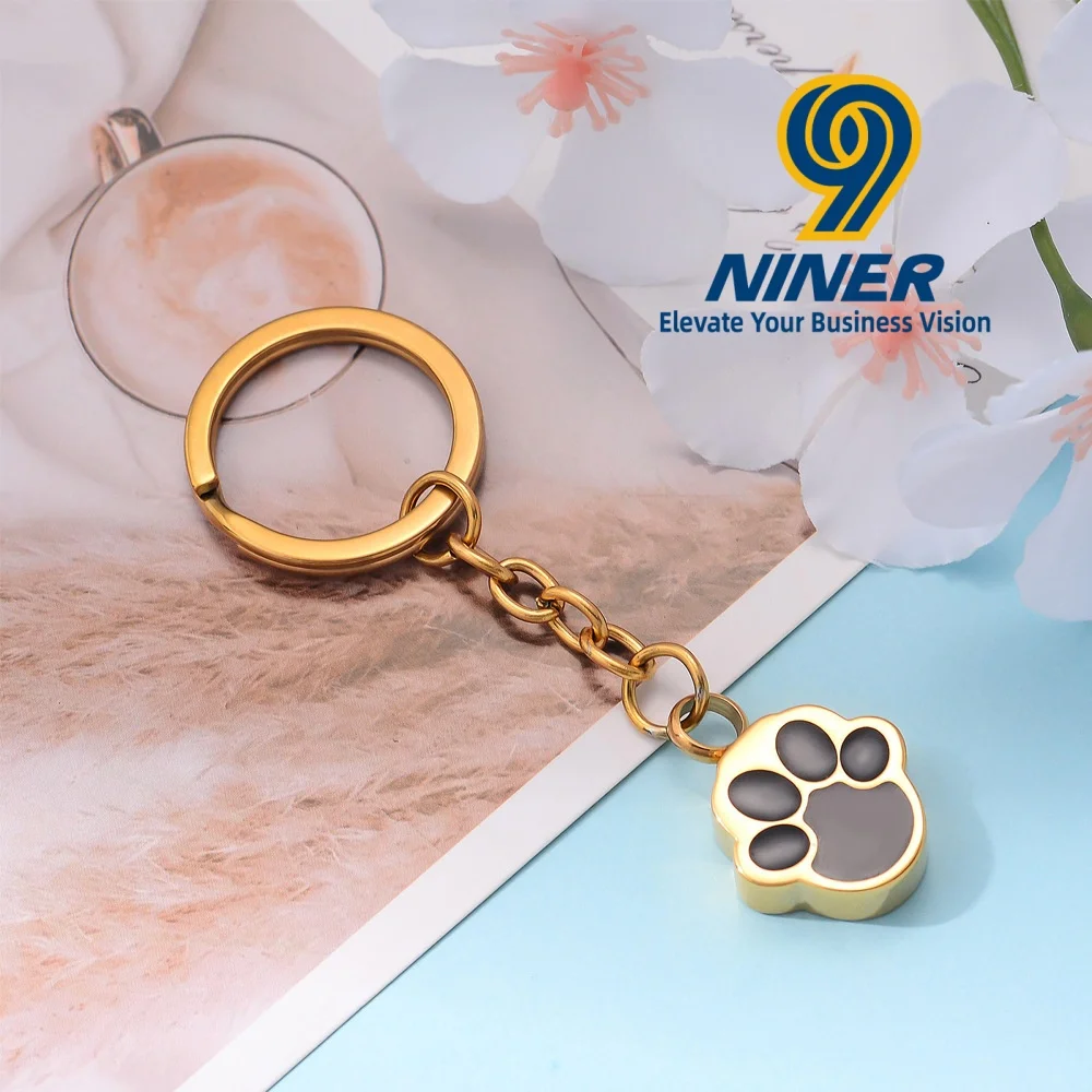Mini Waterproof Stainless Steel Coin Holder Pet Urn Keychain Cartoon Paw Print Ashes Keepsake for Dogs & Cats Cremation Jewelry