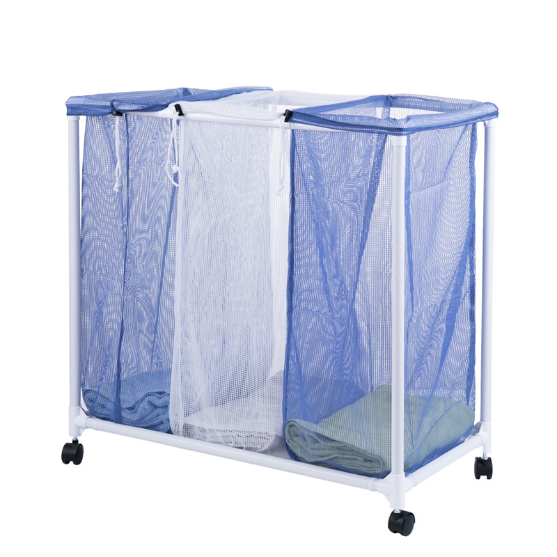 Sorter Cart Plastic Laundry Basket Trolley Simple Collapsible 3 Bag