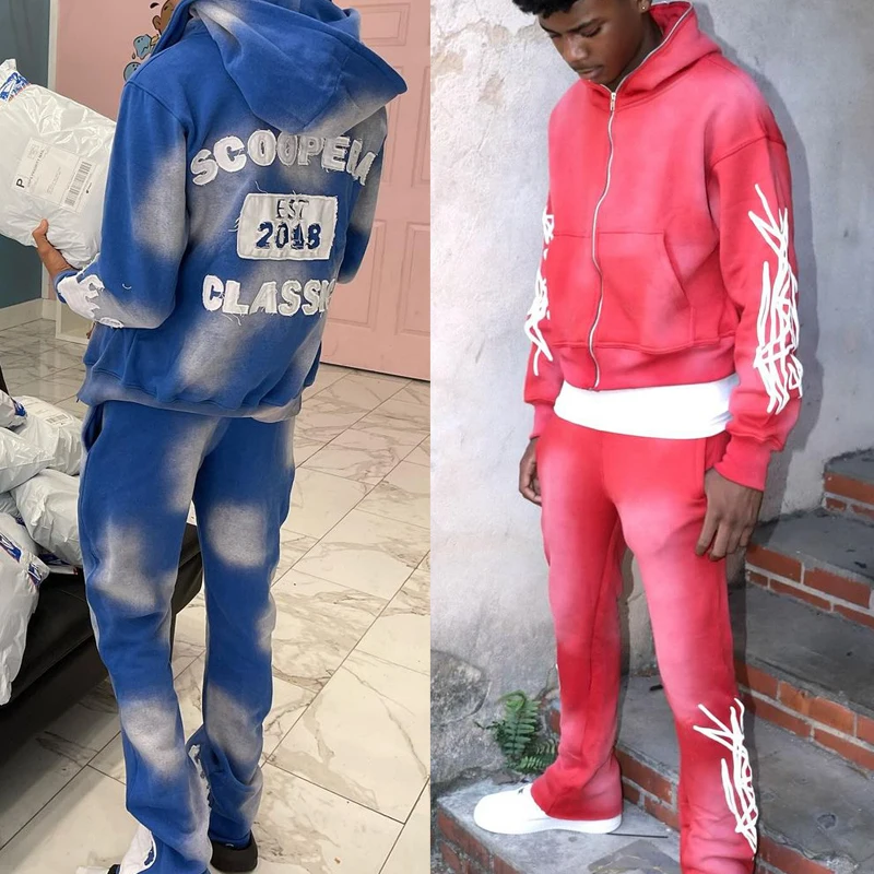 Wholesale Men Sweatsuit Sets Jogging Heavy Weight Sun Faded Baggy