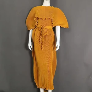 New Solid-color Elegant Plus-size Dress Manufacturer Wholesale Trendy Casual Miyake Pleated Dress