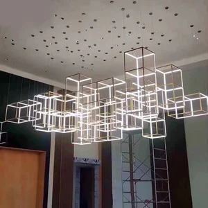 Modern Living Room Golden Square Hanging Design Commercial Led Pendant Lights Luxury Chandelier for Villa Hotel Lighting