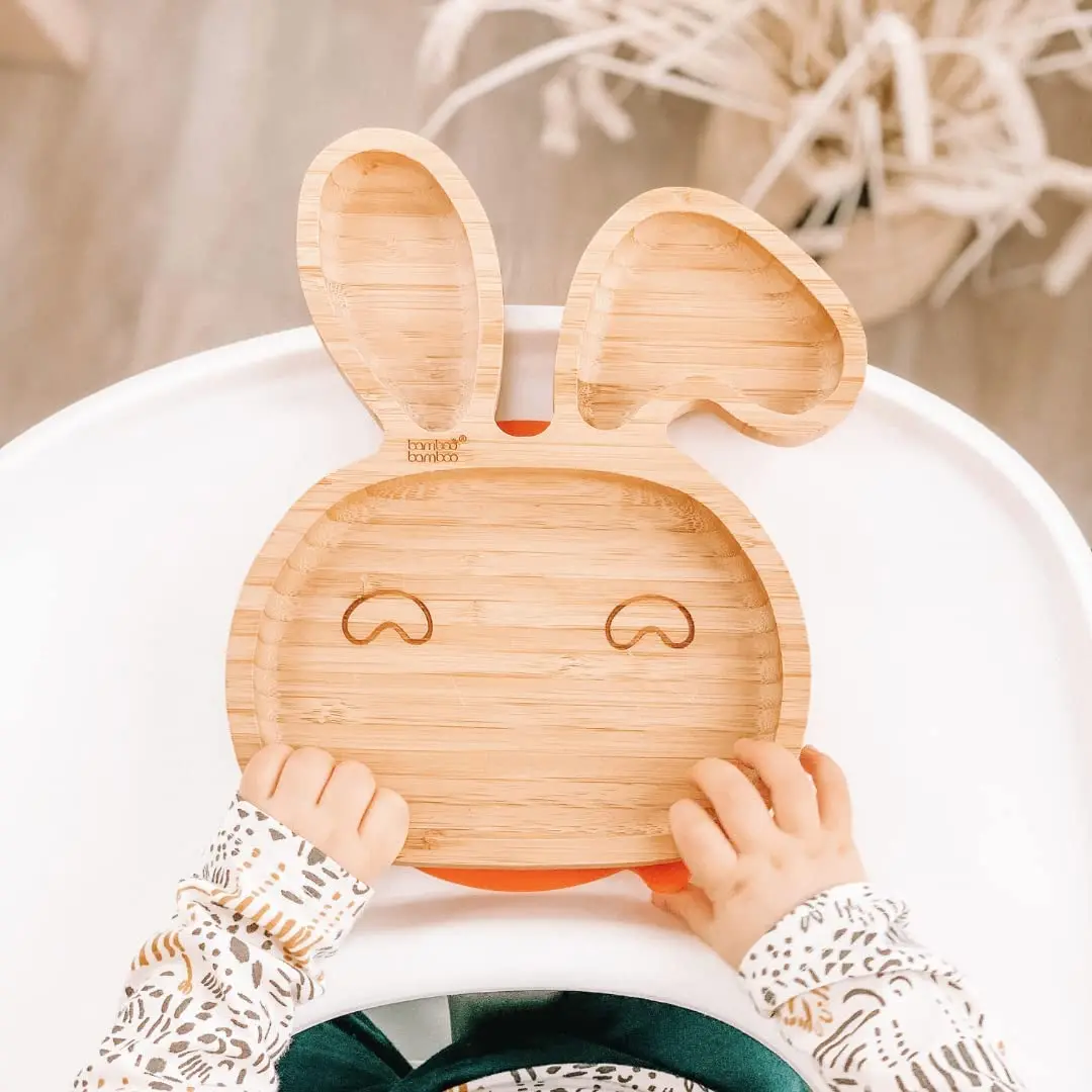 Hot Sells Weaning Natural Bamboo Baby Plate With Soft Silicone Spoons