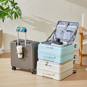 custom logo Side-opening 2026 New Women's Men's Dark Blue Neoprene Large-capacity 20-inch Trolley Suitcase TSA Password Lock USB Interface