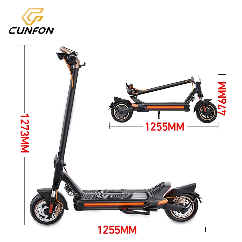 CUNFON Foldable Removable Seat 10 inch Electric Scooters Height Adjustable  Compatible CUNFON RZ800 800W Electric Scooter