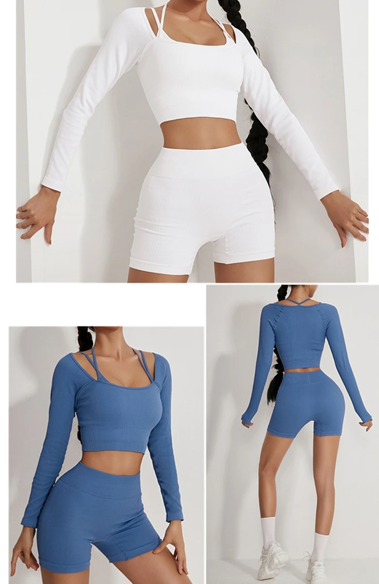 Wholesale Ladies Seamless 6 Piece Ribbed Sportswear Women Fitness