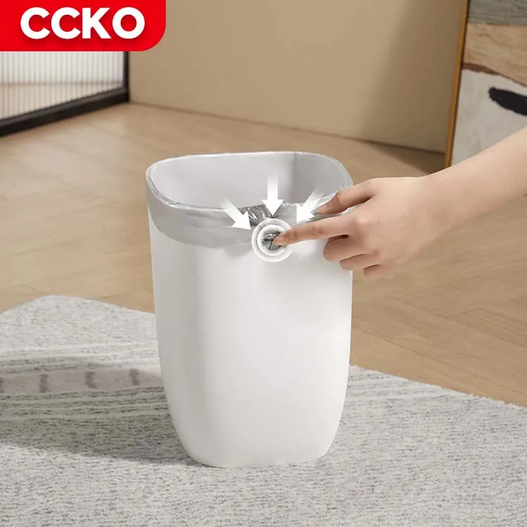 CCKO White Hotel Modern Cute 2.1 Gallon 8 Liters Garbage Bin Bathroom Trash Bin Plastic Trash Can for Kitchen Bedroom Dustbin
