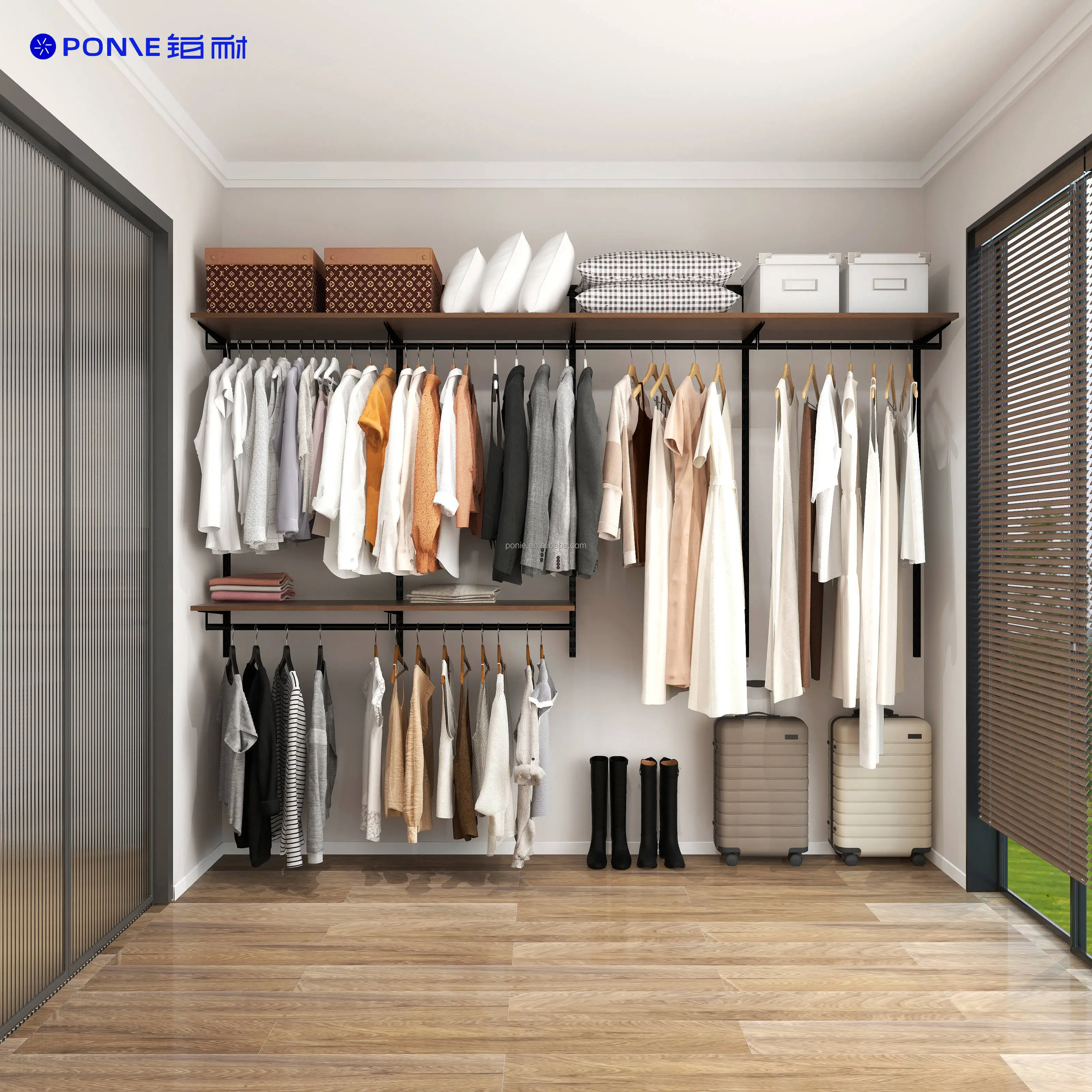 Factory Customized Large Solid Wood Wardrobe Basket Shoe Rack Storage Cabinet Metal Frame with Door and Lock for Home Villas