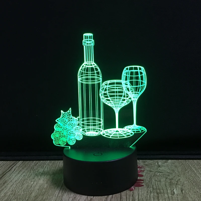 
Кубок бутылки вина 3D цветная (RGB) Светодиодная лампа 3D Иллюзия ночник лампа винный бар украшения 7 цветов изменить светодиодные настольные лампы 