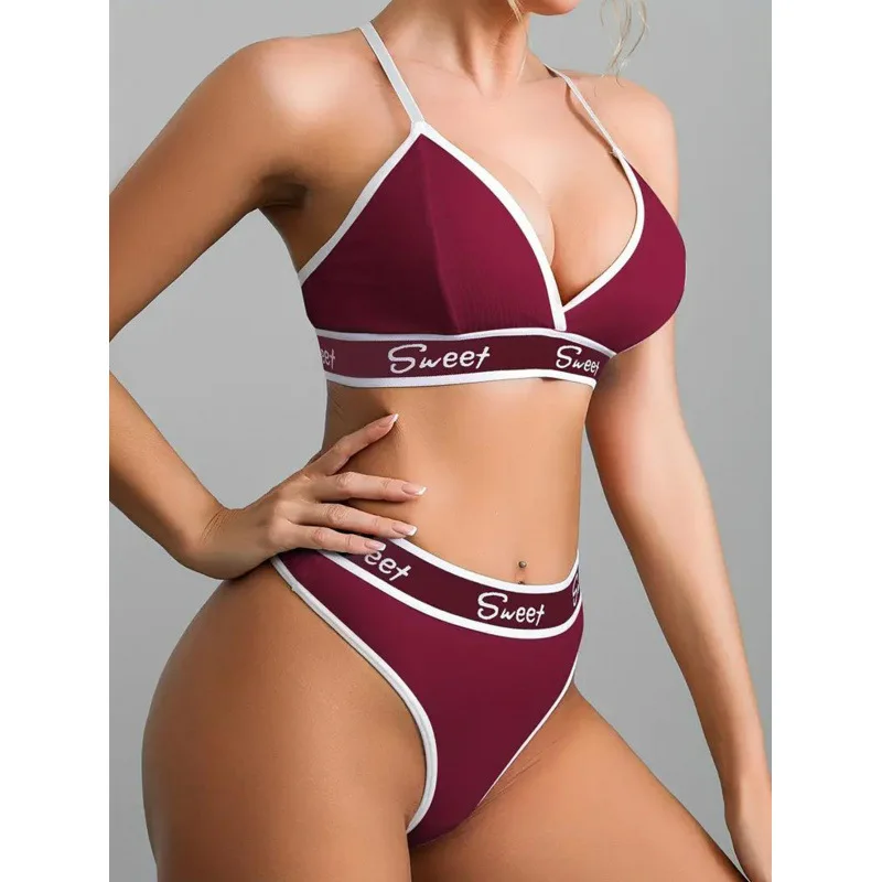 Qinelle Contrast-Trim Triangle Bra and Brief Set