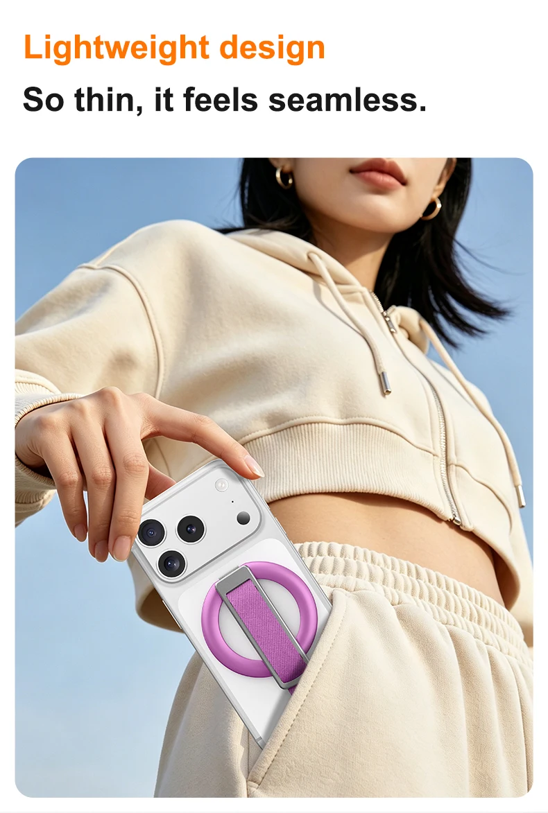 N52 Magnet Phone Grip Ring Holder Foldable Kickstand Wrist Strap 60g Lightweight for Smartphone Daily Carry