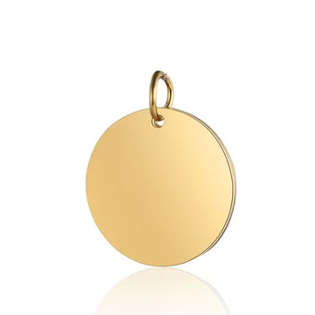 Wholesale Custom Logo Engraved Yellow Gold Unique Disc Pendant Stainless Steel Gold Plated Coin Pendant Charm for Bracelet