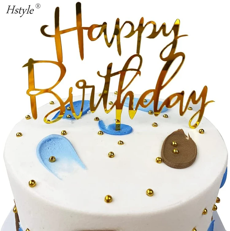 Topper Torta Happy Birthday In Acrilico Oro - Set Da 2 | Decorazione Elegante Per Torte - Foto 6