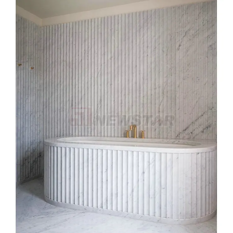 Marble Stone Ribbed Tile Ribbed Carrara White Marble Shower Wall Tiles - Modern Eco-Friendly ...