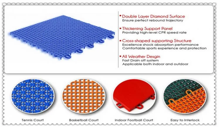 PP interlock tiles outdoor multi purpose tiles basketball tennis badminton  sport court flooring tiles