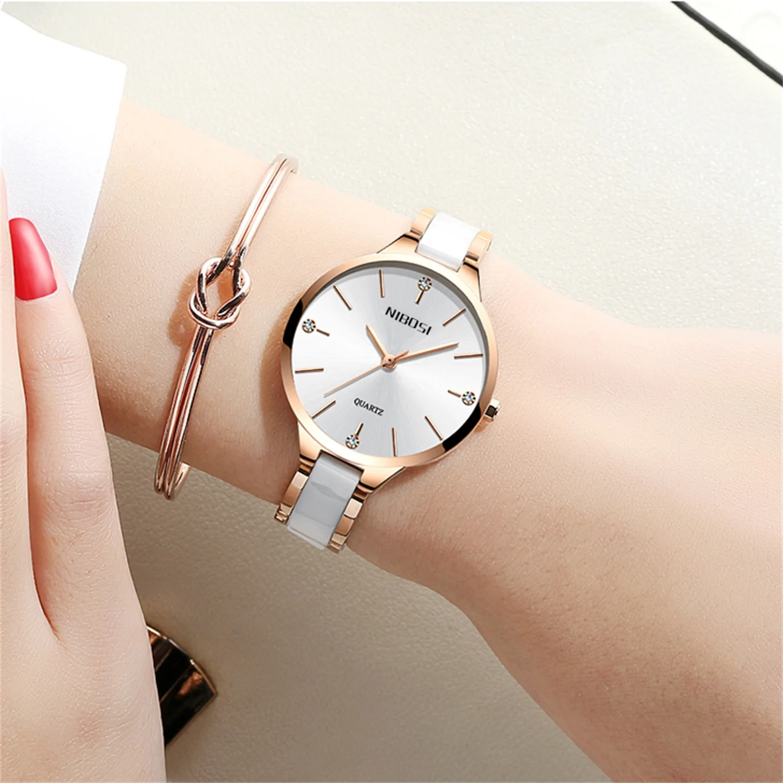 NIBOSI 2330 Simple Black White Design Womens Minimalist Quartz Watches for Girls Stylish