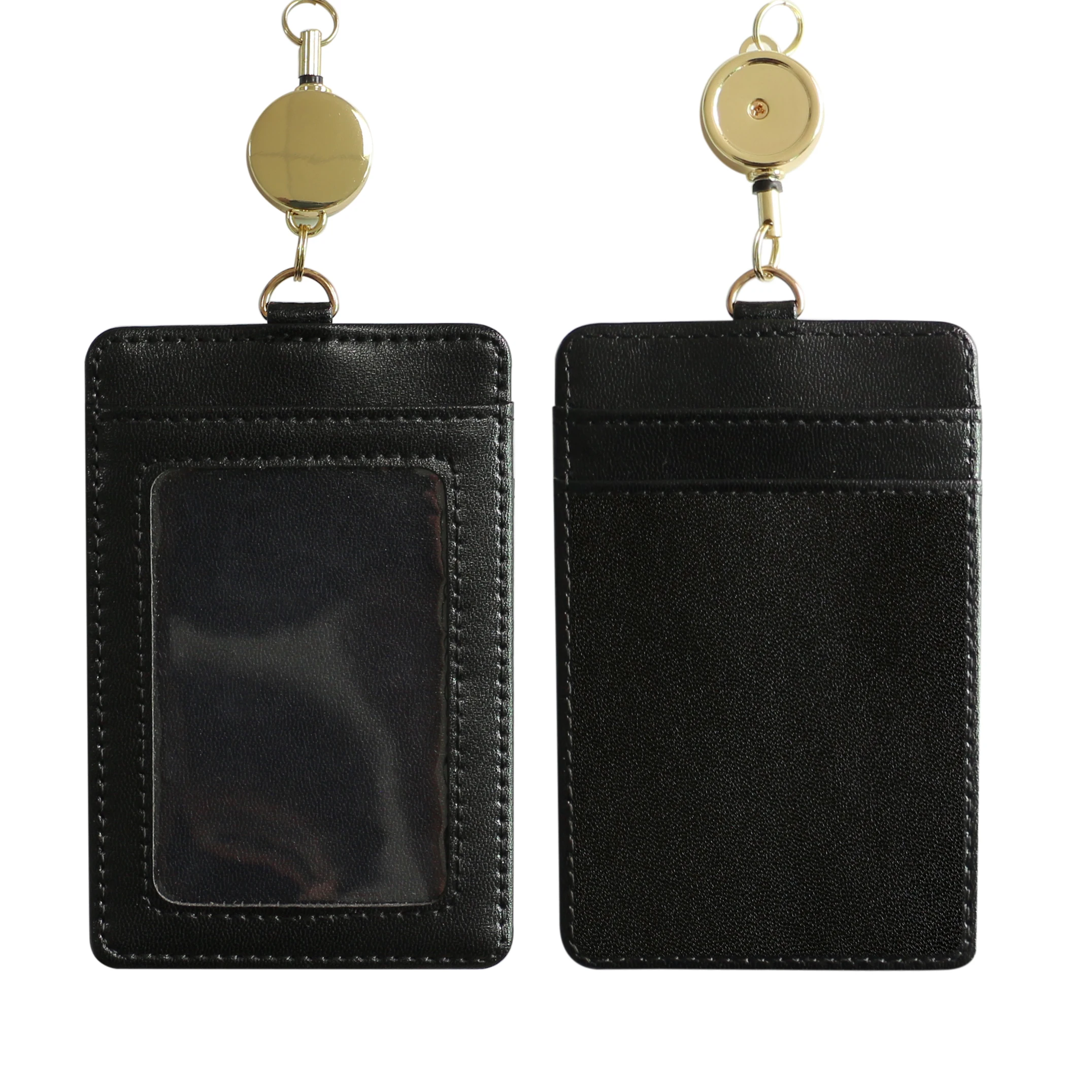 Custom Pu Leather Transparent Slot Card Holder,Retractable Rope With