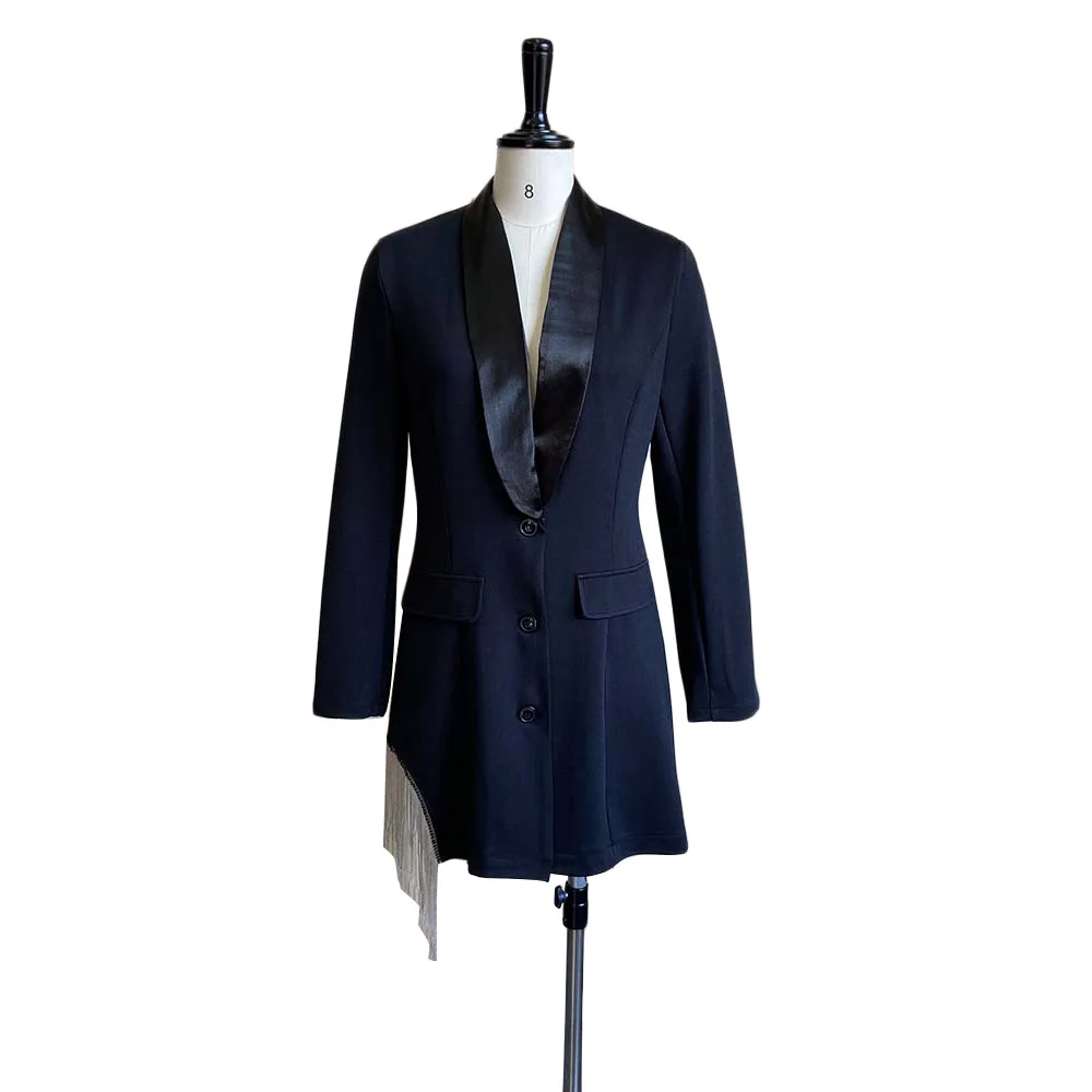 Fall Mini Dress Solid Color High Waist Slim Fit Tassel Cardigan Fashion Sexy Black Plus Size Dresses Women Office Dress