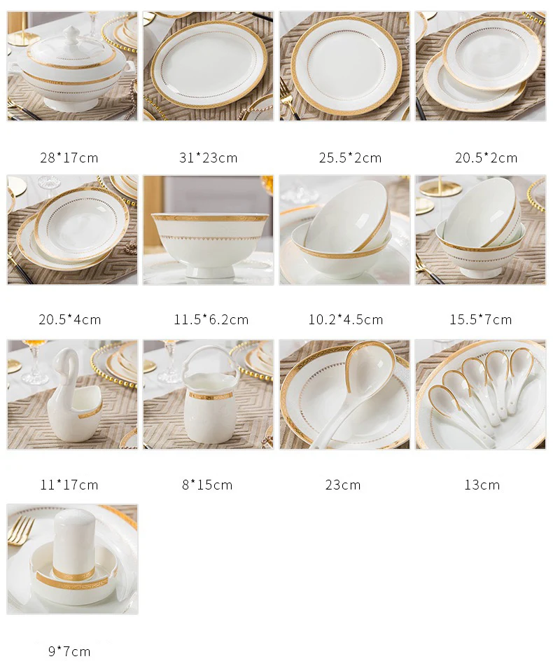 Wholesale Hot Sale Porcelain Gold Rim Dishes Plate Sets Tableware