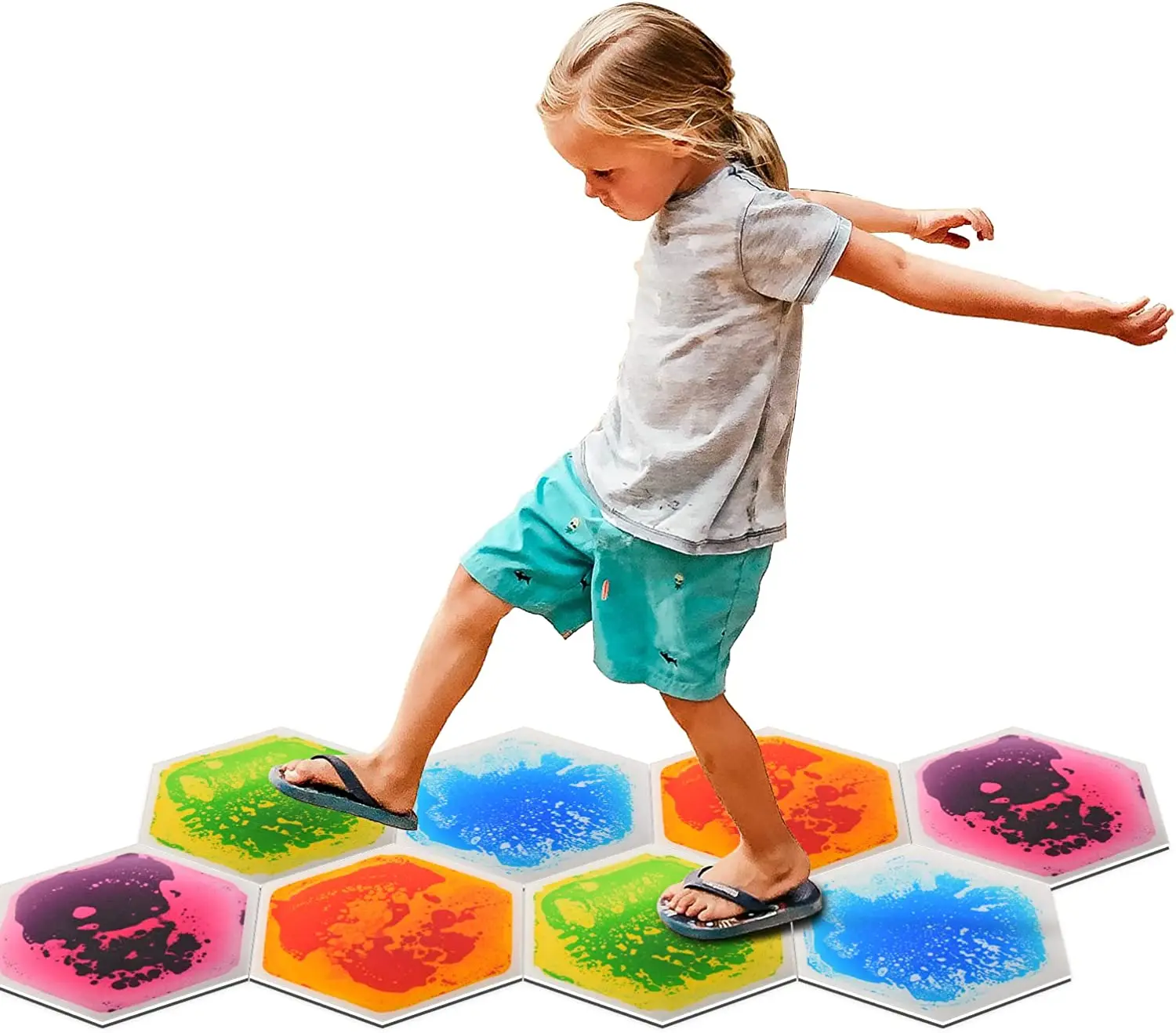 Hot Sale Sensory Toys 2.0 Interactive Hexagon Liquid Floor Tile Lava Play Mat Kids Play Room Floor Mat For Autistic Children