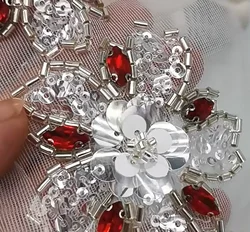 Блестящая кружевная лента ручной работы ширина 7 см Цветочные бусины блестки штрих-код Тюлевая сетчатая отделка для одежды воротник