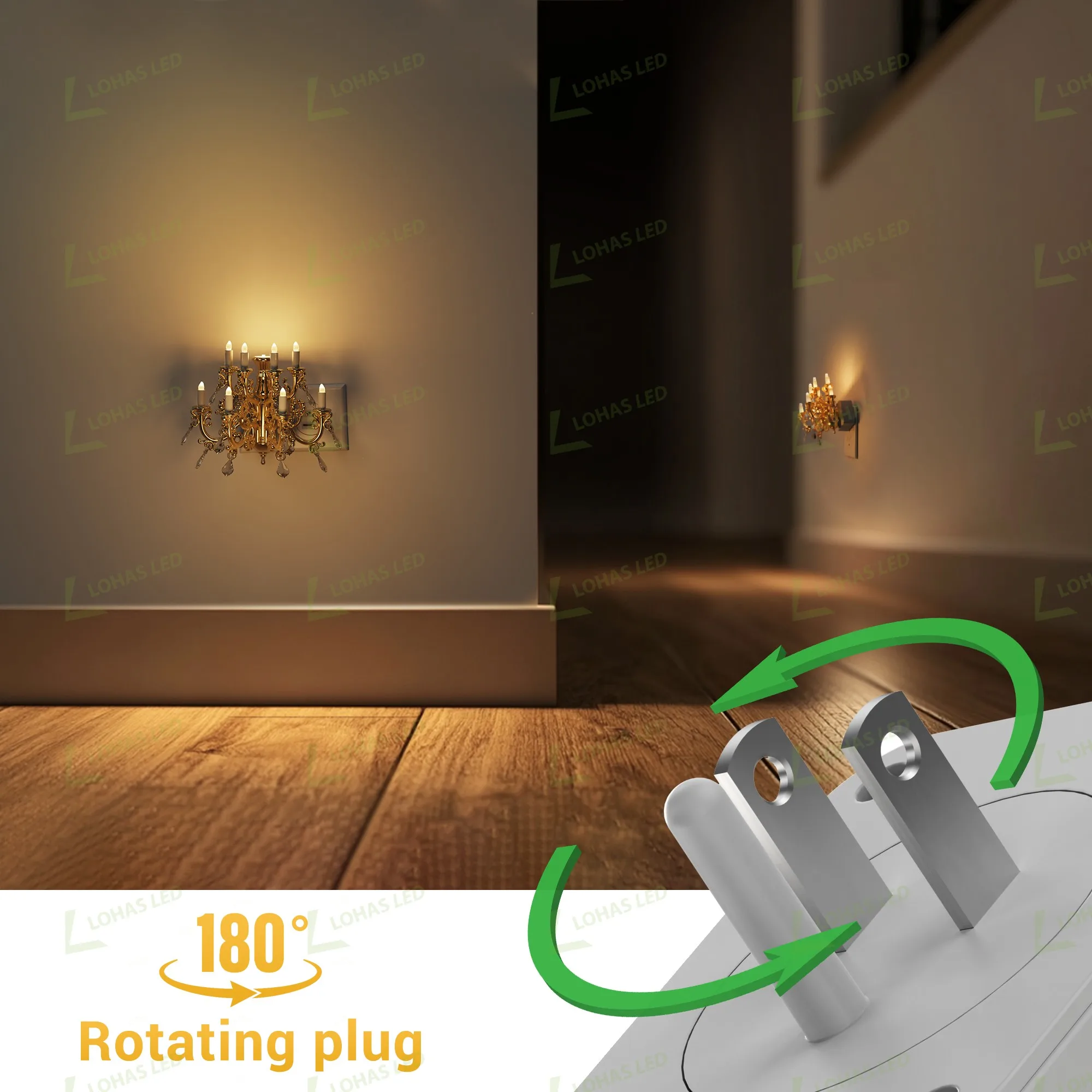 LOHAS Pendant-Style Night Lights Flameless Candle Rotatable Wall Plug Dim LED Nachtlamp Nightlight for Bedroom Dining Room
