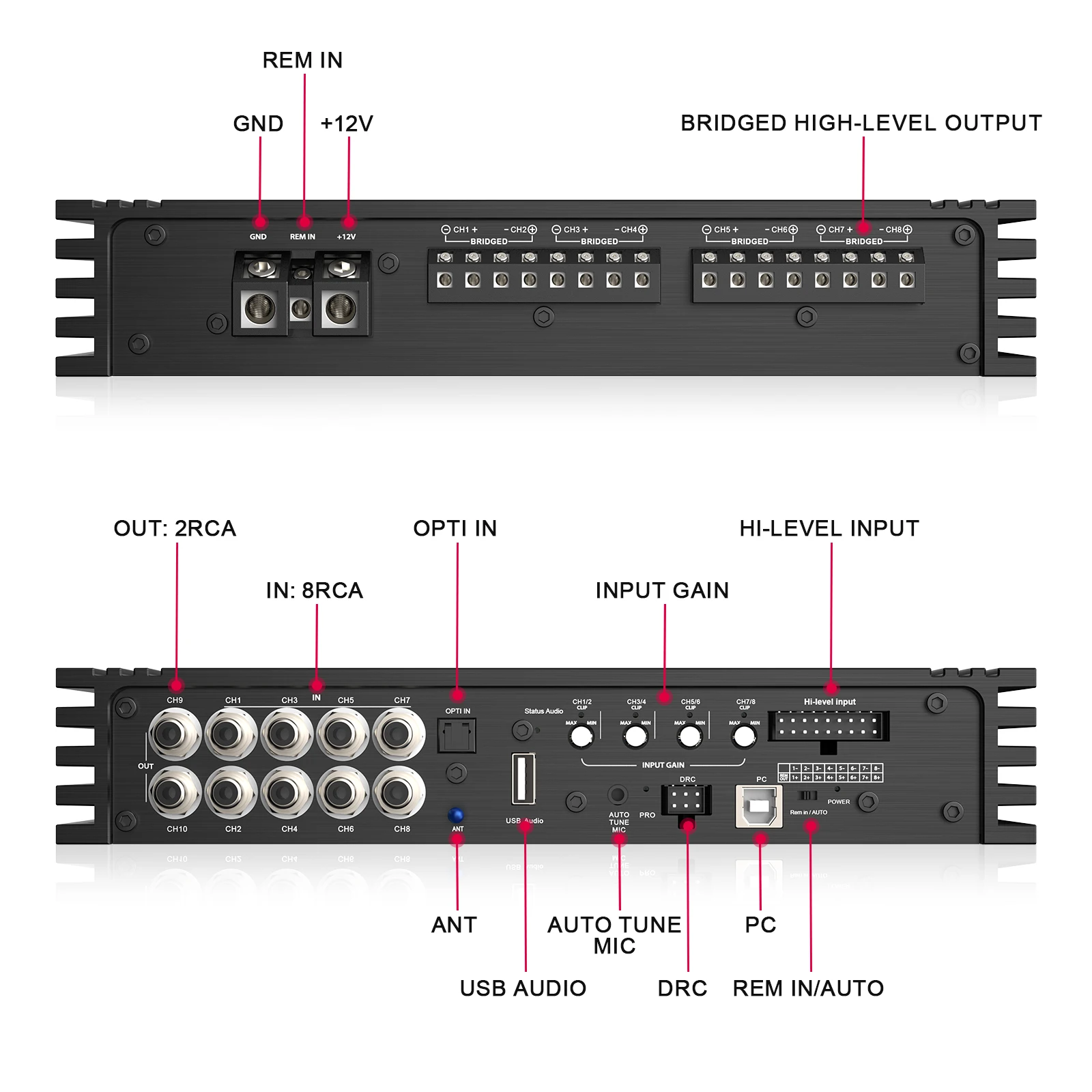 Audiowinner T810.8L Class D Car Audio Amplifier - 8-Channel DSP