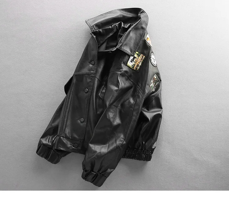 Men's Embroidered Leather Jacket Loose Casual Winter Style_voghion.com