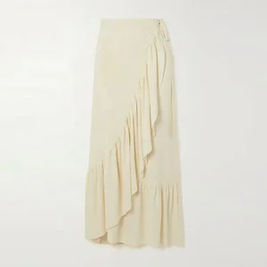 Clothing Manufacturer Spring Autumn White High Waist Twill Elegant Casual Women Midi Skirt