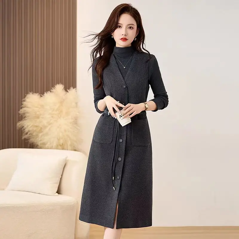 Women's Long-Sleeved Two-Piece Vest Dress for Autumn and Winter New Release with Temperament