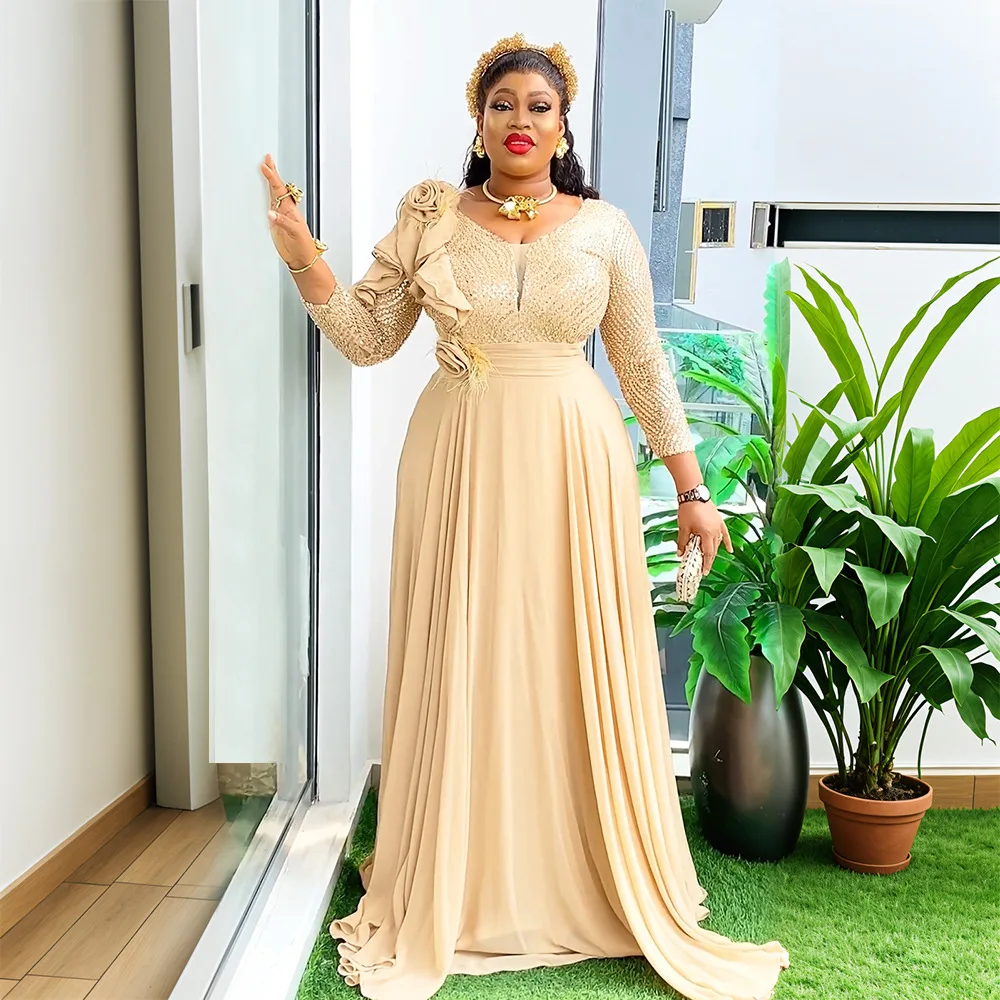 S10310 Plus Size Women Evening Dresses - V-Neck Sequin Chiffon
