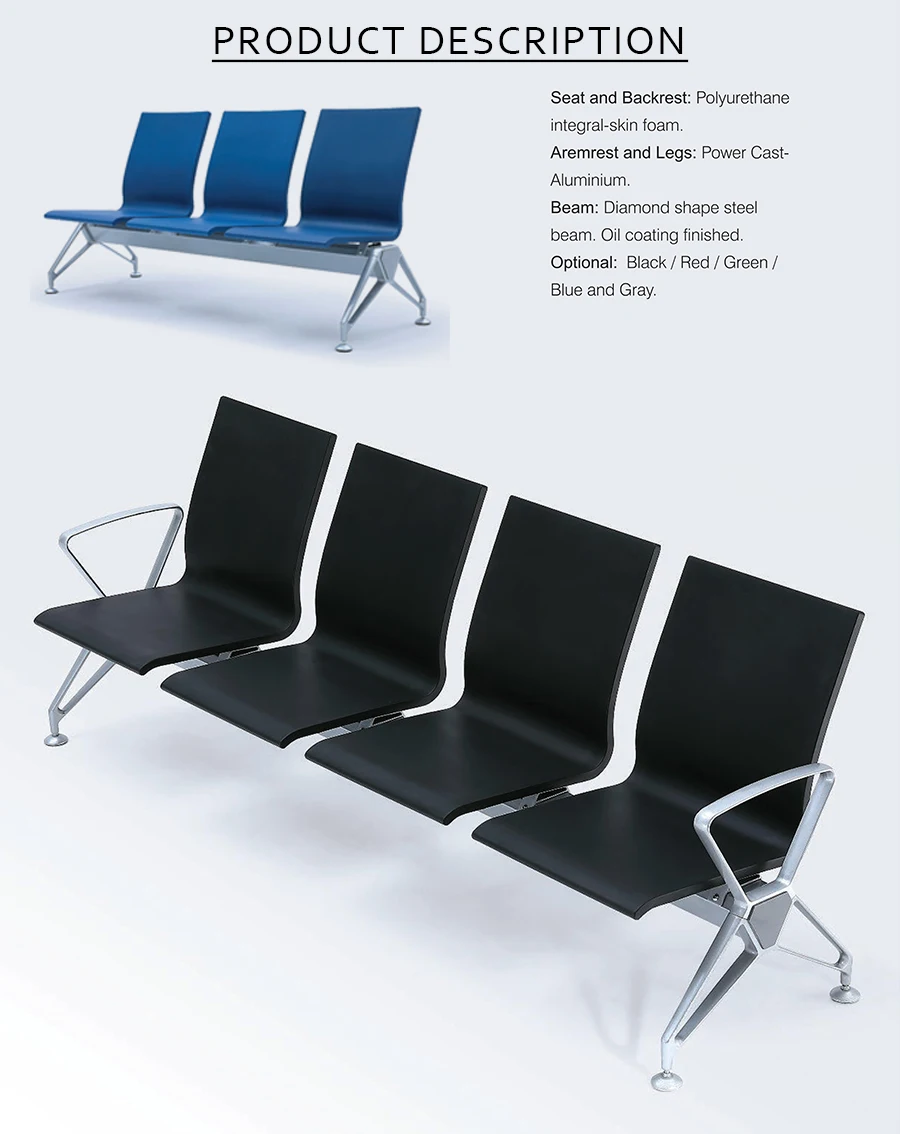 Modern Public Area Waiting Chair Pu Waiting Seat With Side Table Airport Waiting Chairs for 2 3 4 5 Seats