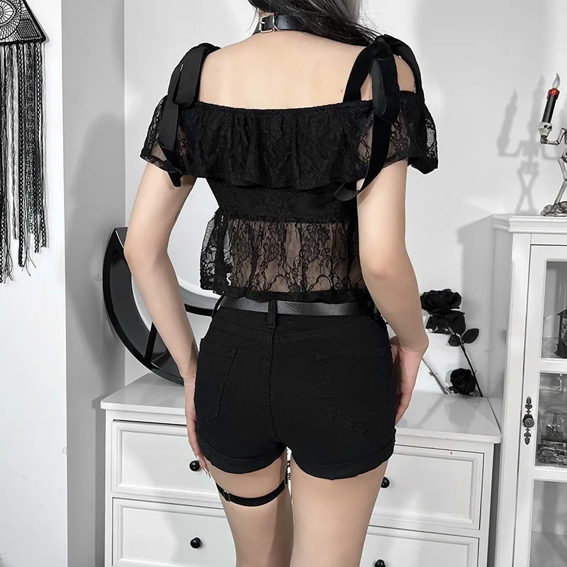 gothic clothes lace up black summer