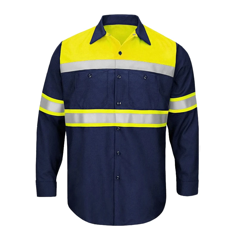 Wholesale Hi-Vis 100% Cotton Reflective Shirt Industrial Security Workwear Long Sleeve Safety Clothing