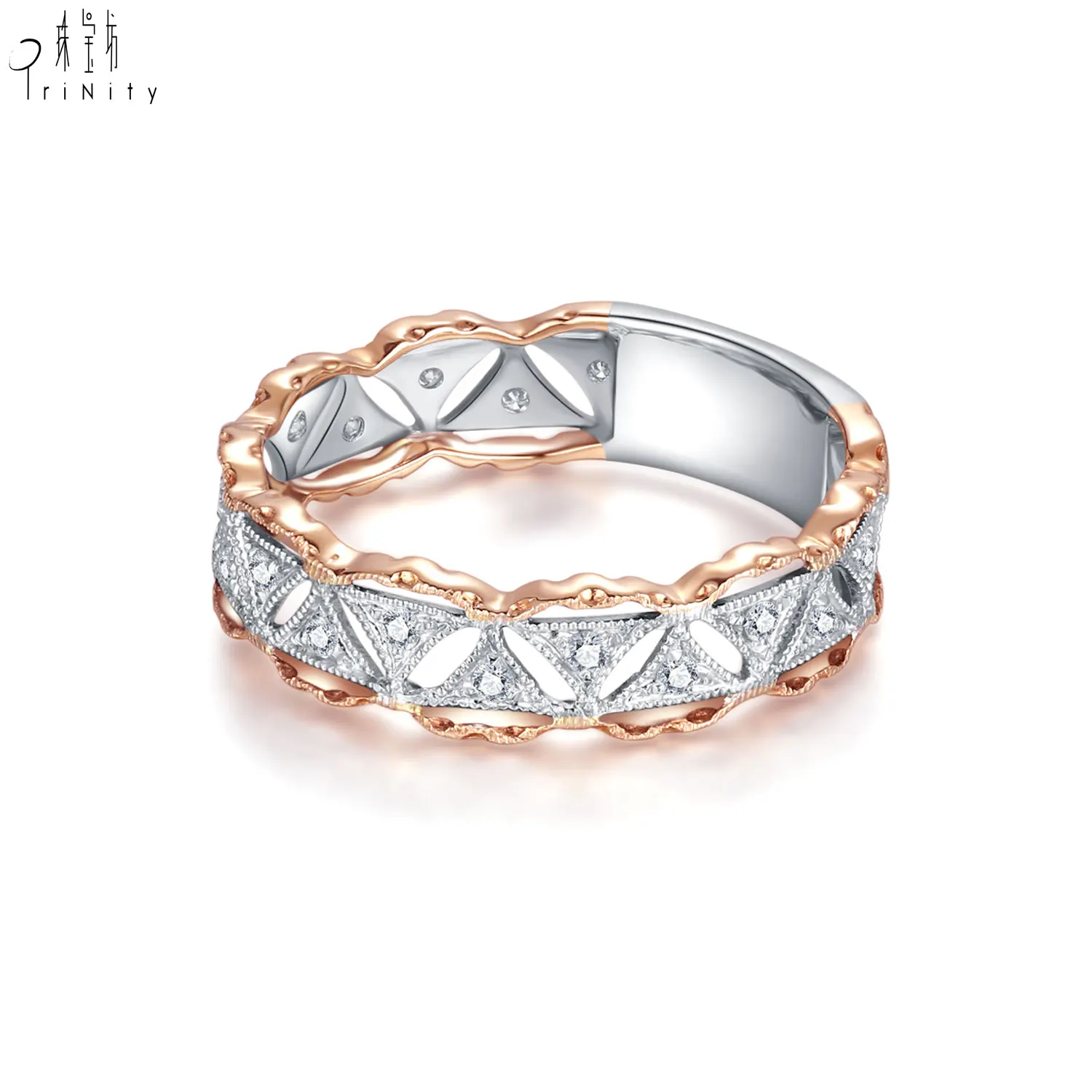 Latest Design Vintage Design Ring Jewelry 18K White and Rose Gold Real Natural Diamond Custom Ring Jewelry Female Ring