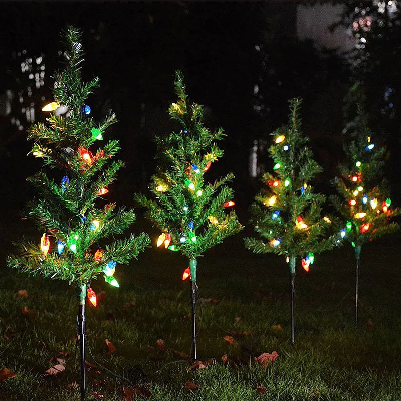 Small Solar Christmas Tree Stake Lights Decorative Outdoor With Led