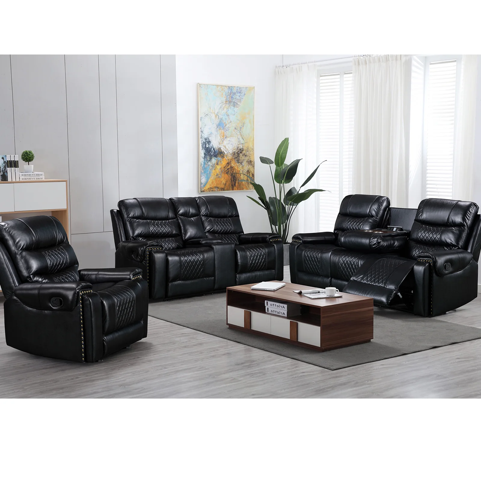 CY Wholesale Full Manual Recliner Sofa Set Corner Couch Sectional Reclinable Electric Corner Sofa 7 Seater Leather