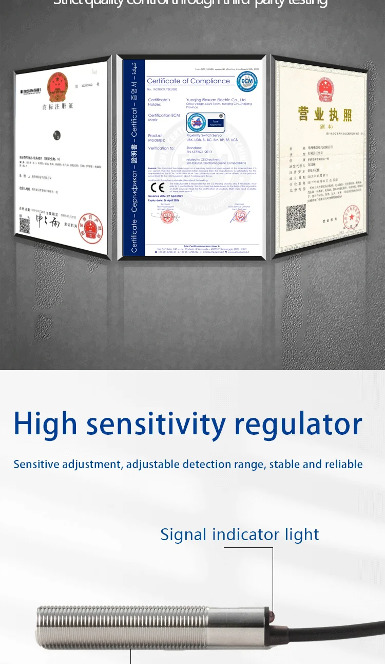 M12 Liquid Level Capacitive Proximity Sensor 4mm Detection Distance Pnp