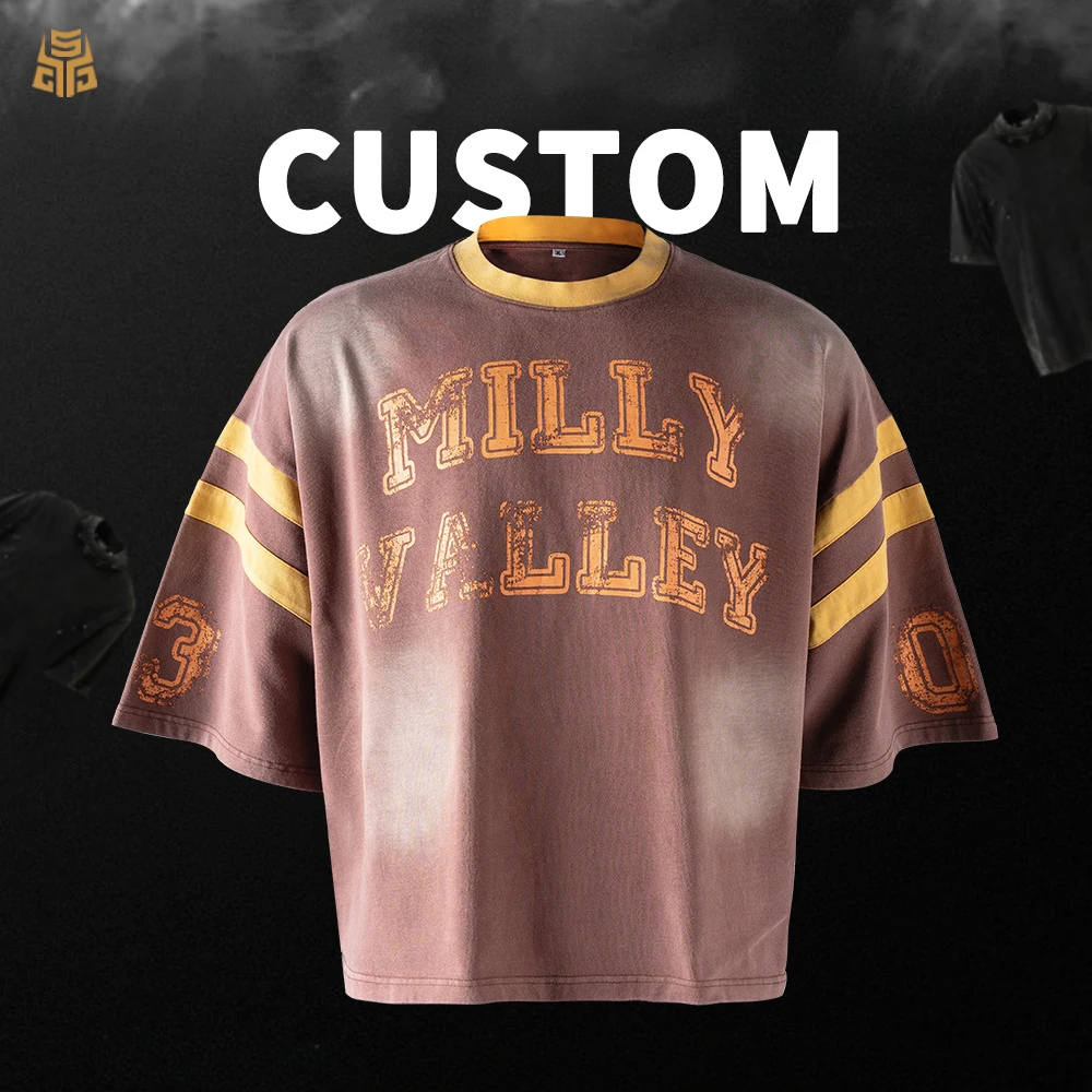 T-shirt personnalisé en coton 100 % pour homme, coupe oversize boîte, col rond, 300 g/m², t-shirt vintage de haute qualité avec lavage acide