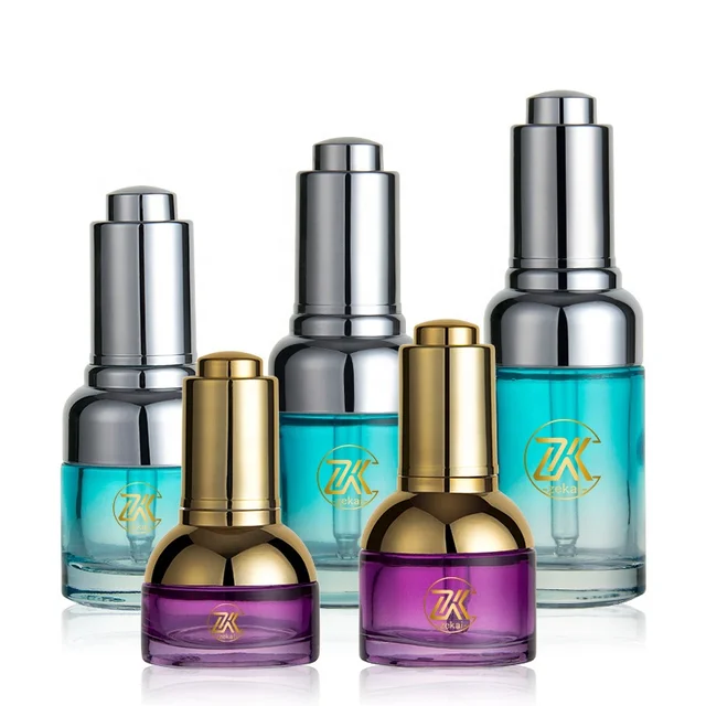 Luxury 3ml 5ml 30ml 50ml Liquid Essencial Eye Applicator Purple Green Glass Oil Dropper Bottles Spin Cooler Pump Push Button