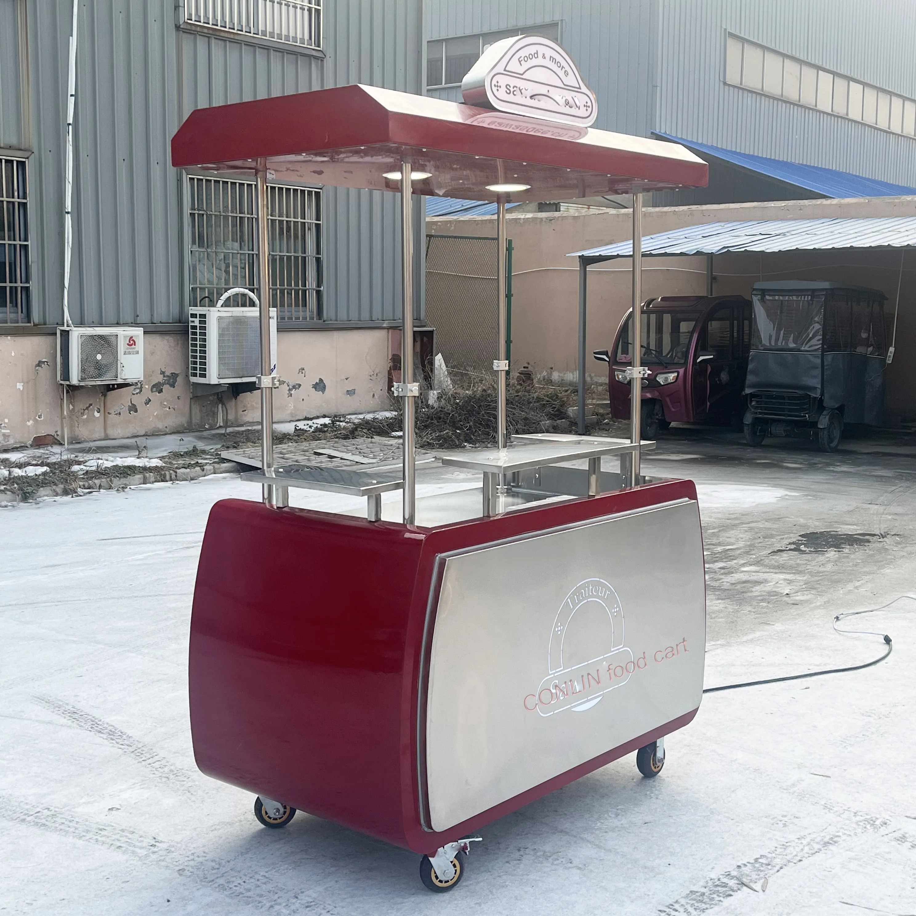Portable Snak Cart for Parties Folding Food Cart Lifting Canopy Chestnuts Stand Grill Kiosk for Sale