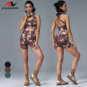 Gradient Tie Dye Seamless Womens Sets Crop Top Bra Leggings for Women 2 Piece Gym Fitness & Yoga Wear