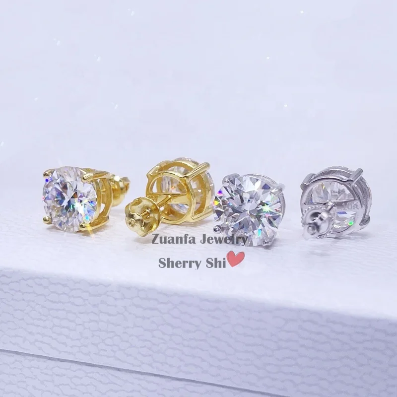 Classici Orecchini Solitari In Moissanite A 6 Punte A Taglio Rotondo A 6 Punte