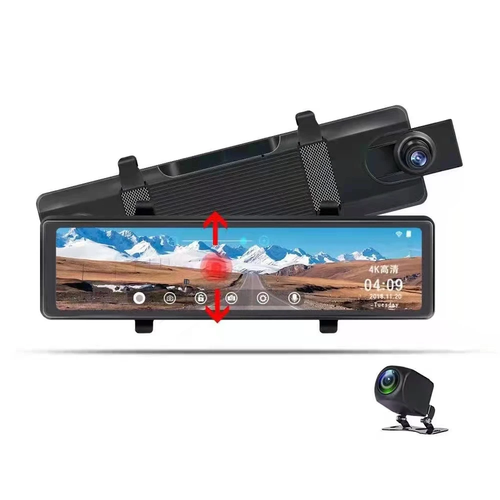 4K Mirror Dash Cam 12'' W/ GPS Wifi, Rear View Mirror Camera for