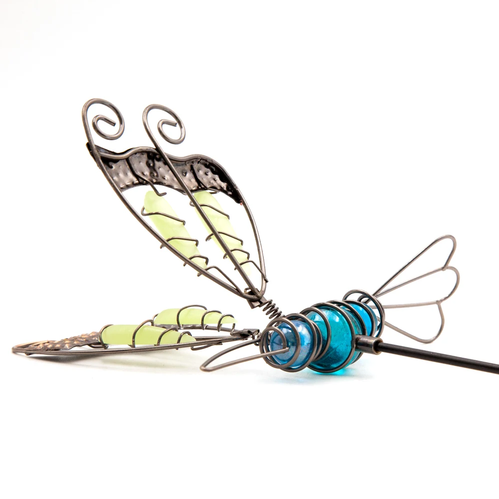 Butterfly Glow In The Dark Blue Glass With Eye Body Spring Wing  Stake Blue