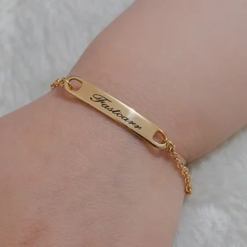 Gold Plated Personalized Baby Name Bracelet Stainless Steel Jewelry Adjust Kids Custom Engraved ID Charm Bar Children Bangle